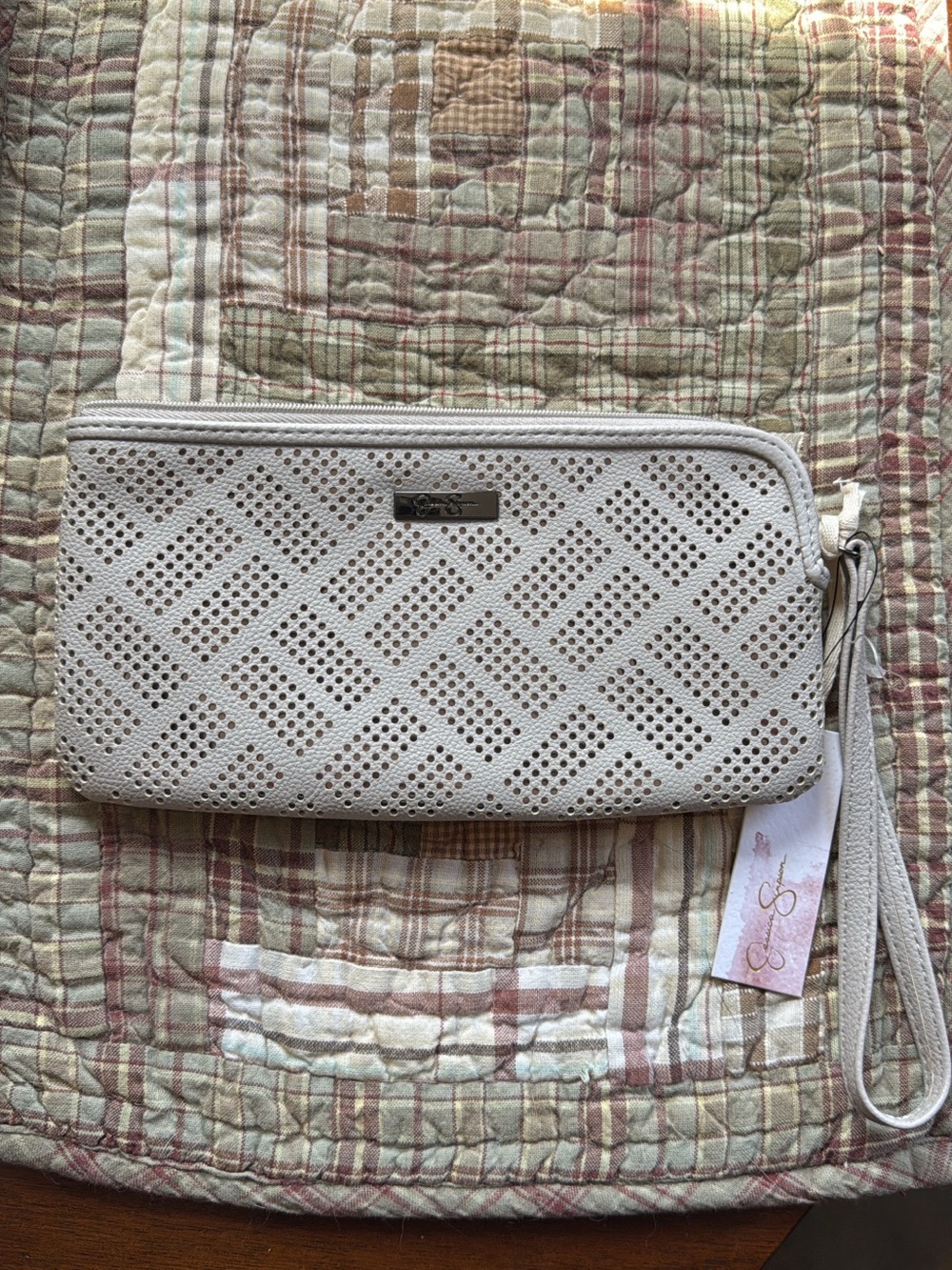 Jessica Simpson Perforated Light Beige Wristlet Clutch